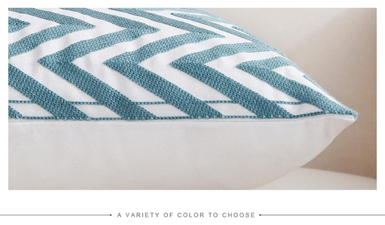 Home Decor Embroidered Cushion Cover One Side Printing White Blue Green Square Embroidery Pillow Cover 45x45cm