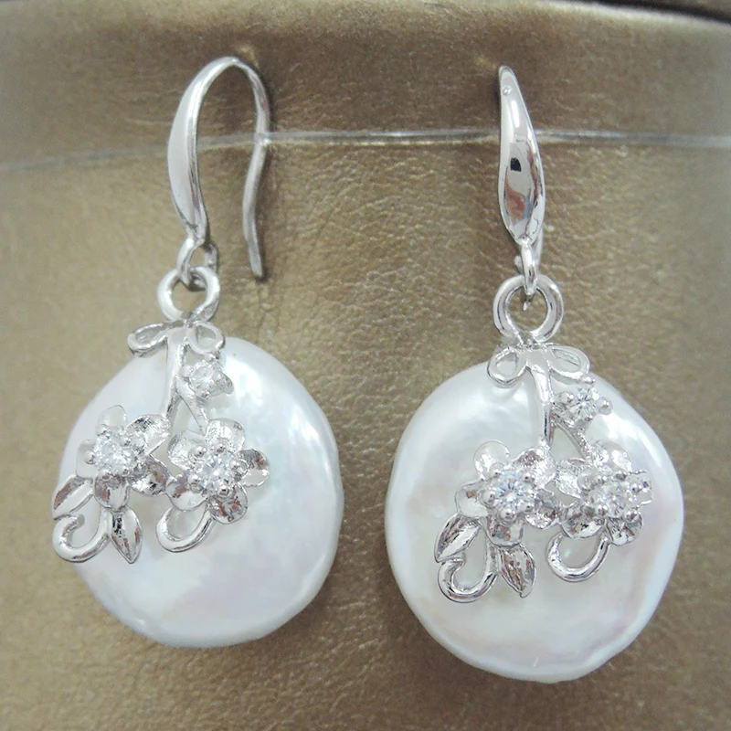 

FREE SHIPPING 100% nature freshwater pearl earring,925 silver hook,AAA round Pearl,16-18 mm coin shape baroque