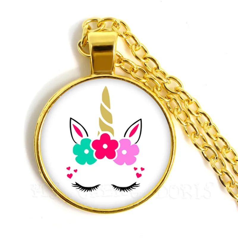 Единорог стекло ожерелье ручной работы Красочные небо лошадь кулон длинное