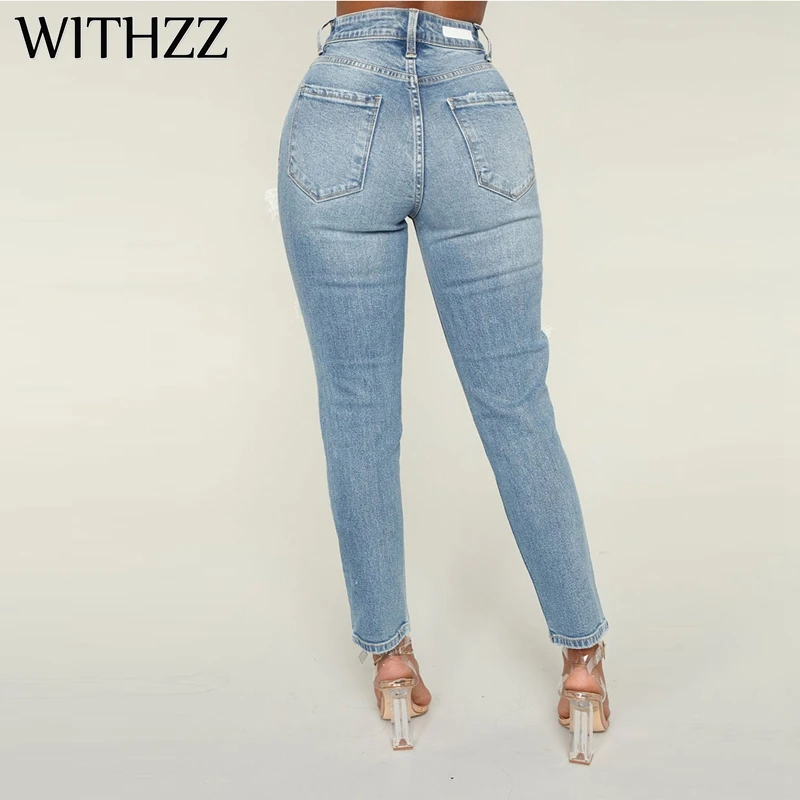 Узкие джинсовые брюки карандаш с дырками WITHZZ хлопковые джинсы для женщин штаны