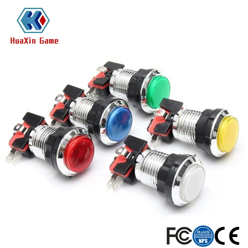 50 Pcs/lots Chrome Plating 5V/12V 30mm LED Illuminated Push Buttons With Micro Switch For Arcade Machine Games Mame Jamma Parts