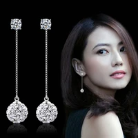 wholesale 925 sterling silver fashion shiny crystal shambhala ball ladies tassels stud earrings jewelry female anti allergy gift