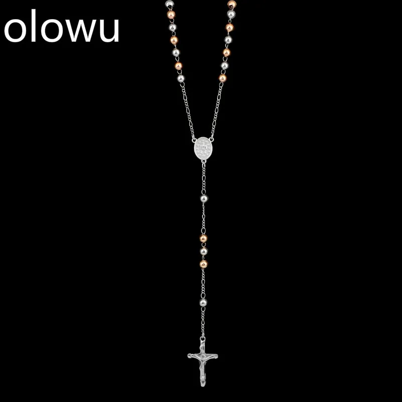 Ожерелье с подвеской olowu сверкающий крест Длинные Имитация бусин четки монета