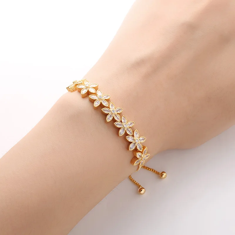 Модное ожерелье браслет и серьги с цветком Регулируемый набор новинка