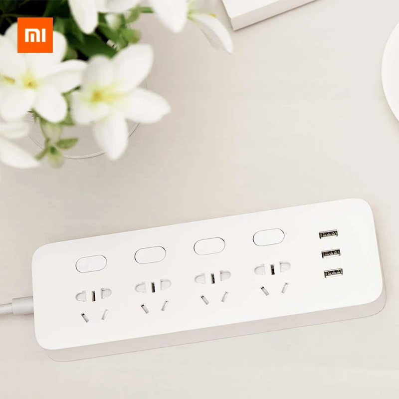 Оригинальная розетка Xiaomi с 4 портами, 4 переключателя управления, 3 разъема USB, быстрая зарядка, 2,0, удлинитель, безопасная дверь