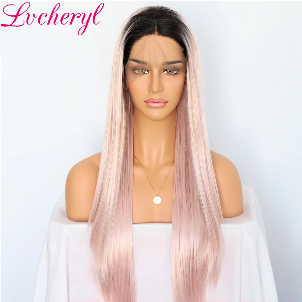 Lvcheryl Ombre от темных корней к розовому натуральные длинные шелковистые прямые