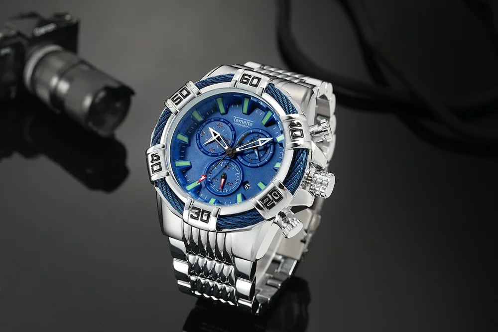 Brand Super Big Dial Men's Watches Blue Face Watch Casual Luxury Brand Men Quartz Wristwatch whatch Male Heavy Full Steel Clock