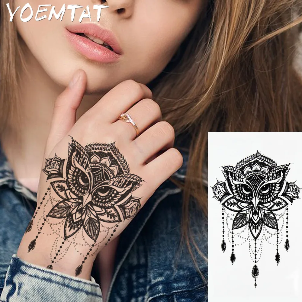 1 шт. чёрно-белый большой цветок хна временная татуировка черный Менди стиль