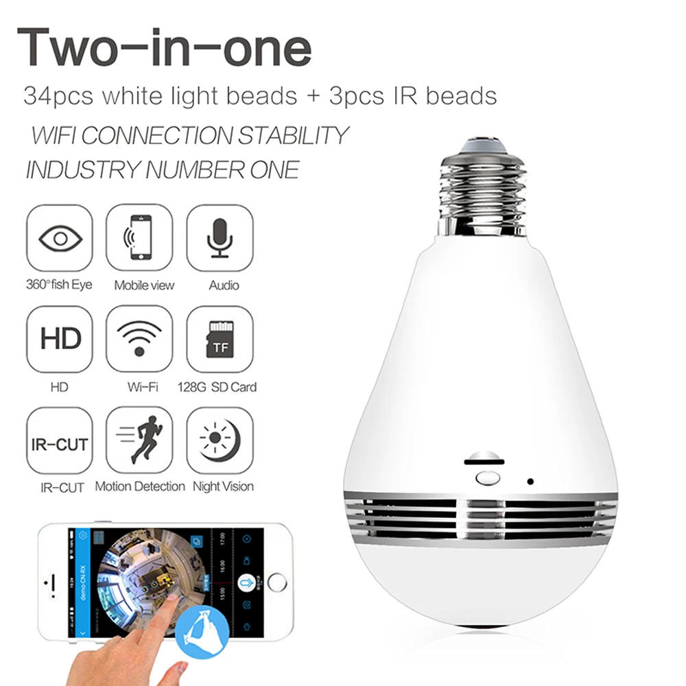 

AHCVBIVN WIFI 360 Degree Panoramic Wireless IP Camera 1080P HD Home Security Surveillance Bulb Light Camera Mobile View Monitor