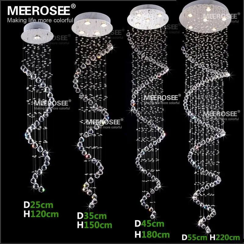 Современный хрустальный потолочный светильник на спирали длинная хрустальная