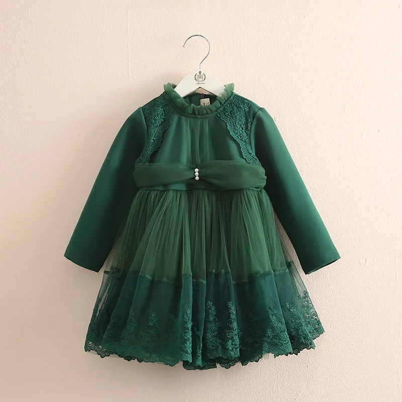 2020 Spring Autumn 3-12 Years Teenage Cute Crew Neck Embroidery Party Long Sleeve Kids Baby Girls Ball Gown Lace Princess Dress | Детская