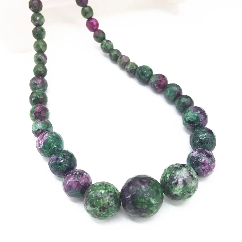 Rainbow Strand Stone Bead Necklace For Women Green &amp Red Faceted Round Beads 6-14mm Fashion Tower Chain Jewelry 15inch BV120 | Украшения