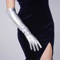 patent leather long gloves 50cm long section emulation leather pu mirror bright leather metal bright silver female models wpu76