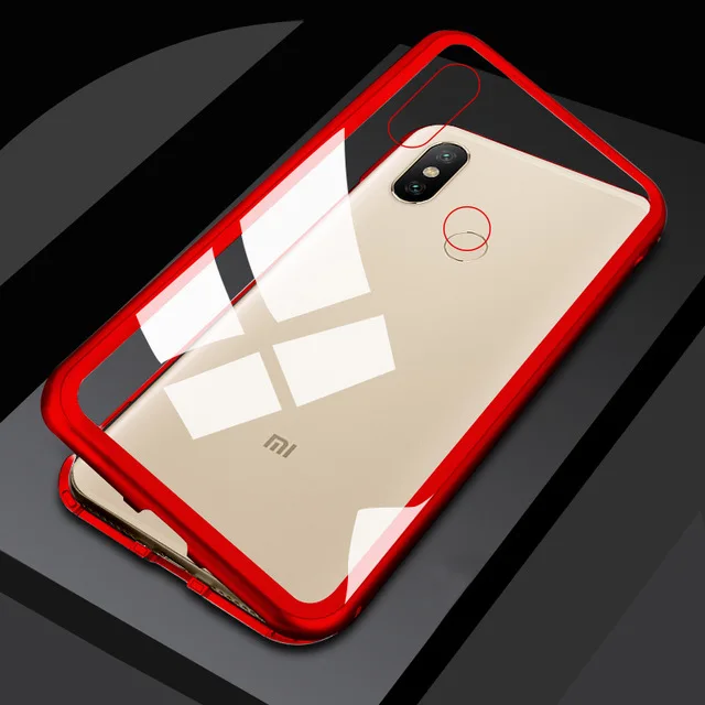 Clear With Red Магнитный Флип адсорбционный чехол для телефона для Xiao mi Red mi Note 7 6 Pro, задняя крышка из закаленного стекла Xio mi xaomi mi 9 9T mi 9 Pocophone F1 - Цвет: Clear With Red