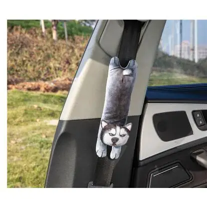 1pair safety belt Автомобильная кошка Huskie собака плюшевое покрытие ремня безопасности подголовник для шеи бумажное полотенце Чехол держатель ткани мягкая игрушка подарок для девочки - Цвет: 1pair safety belt