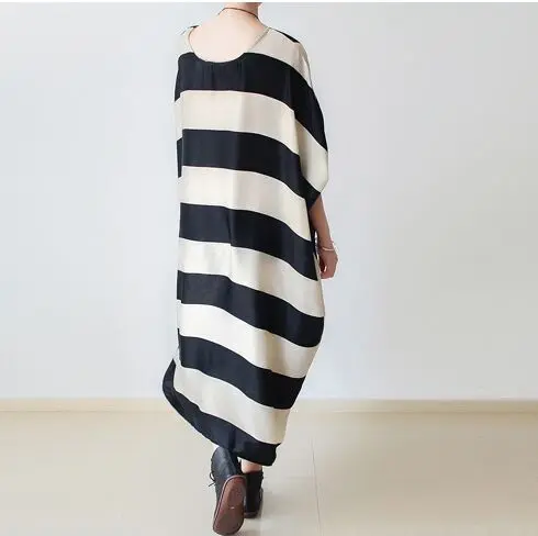 Новинка осени 2016 женское Полосатое платье свободного размера плюс длинное с