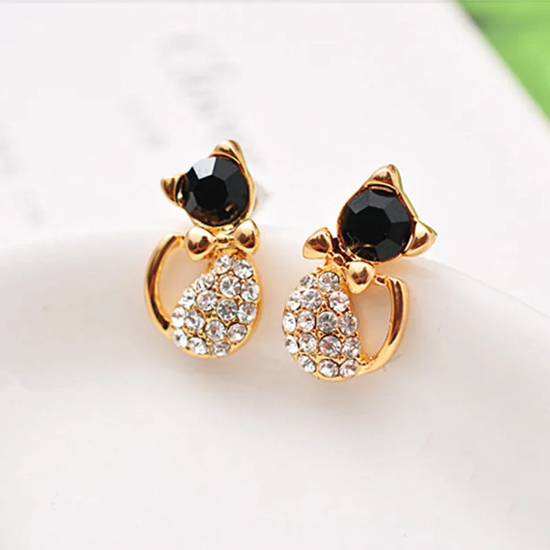 

Pendientes New Brinco Fashion Animal Bijoux Cute Crystal Bow Gem Kitty Cat Stud Earrings For Women Wedding Girl Jewelry