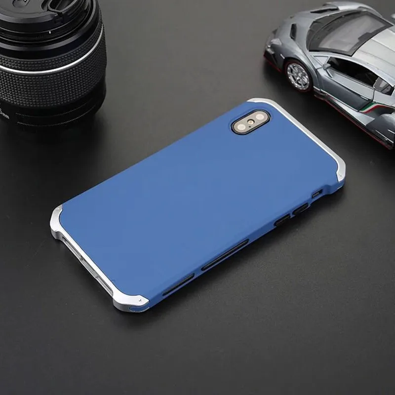 Blue Silver R-JUST роскошный бронированный металлический алюминиевый+ PC сверхмощный защитный чехол для телефона для iPhone 11 Pro Xs 8 6S 7 Plus 5S чехлы - Цвет: Blue Silver