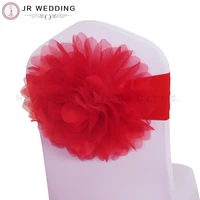 20pcs red organza customized colorful big flower big rose spandex lycra chair band chair sash for wedding decor