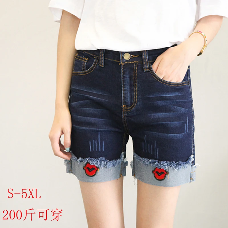 Женские джинсовые шорты большого размера 5xl Летний Стиль 2016 бермуды с вышивкой
