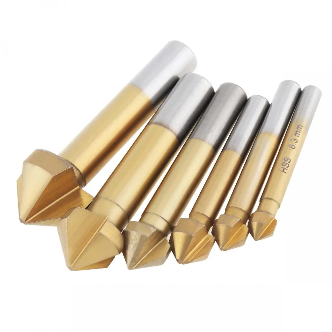 

6pcs Titanium-plated 90 Degrees 3 Edge Chamfer End Mill Cutter Chamfering Drill Bit with Straight Shank for Woodworking Drilling