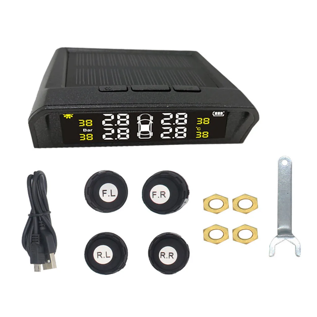 Черный Автомобильный датчик TPMS система контроля давления в шинах внешний цветной экран матовая солнечная панель Встроенный датчик системы сигнализации - Цвет: Черный