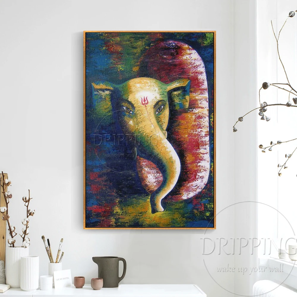 Wall Art Canvas Ganesh Oil Painting for Living Room Decoration Hand-painted Artwork Abstract Figure | Дом и сад