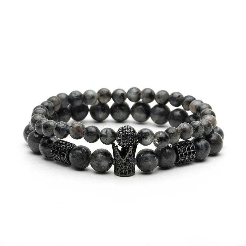 2 шт./компл. браслеты из натурального камня черного и белого цвета с бусинами для