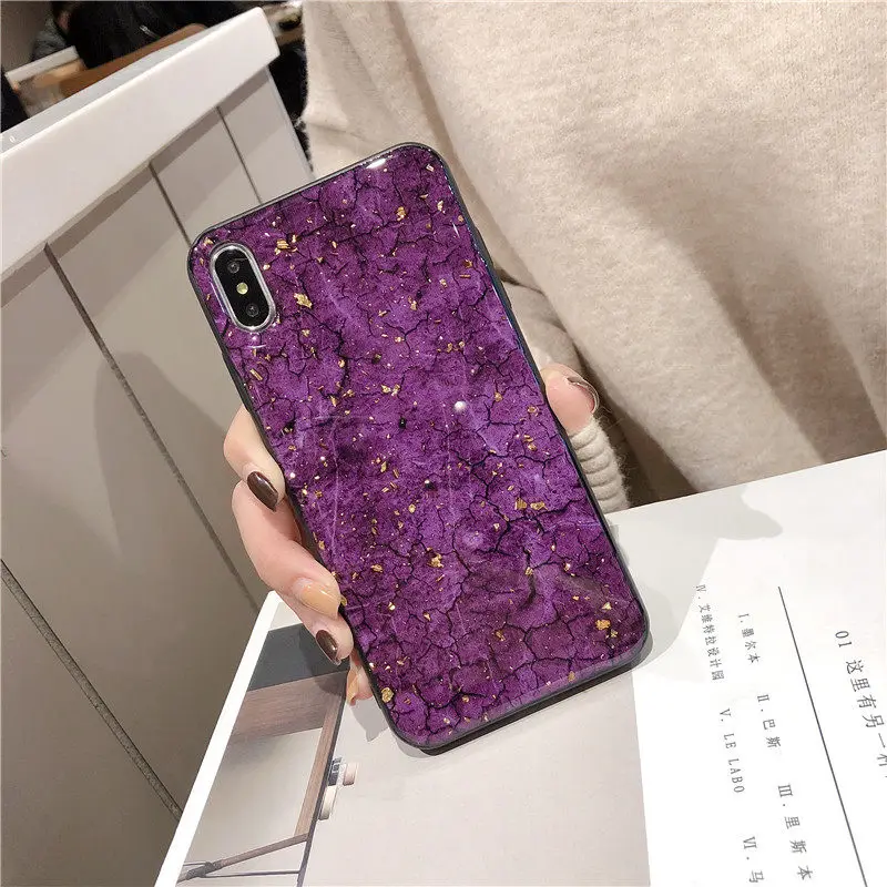 Эпоксидный Золотой фольга драгоценный камень чехол для телефона huawei Honor mate 30 20 Pro 9 10 Lite 7C 7A 7X9X8X7 S 8A 8C с кольцом держатель ремешок крышка - Цвет: Only Case Purple