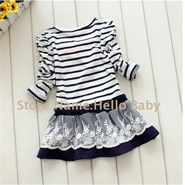 2014 зимнее платье для девочек с длинными рукавами детские платья в темно-синюю