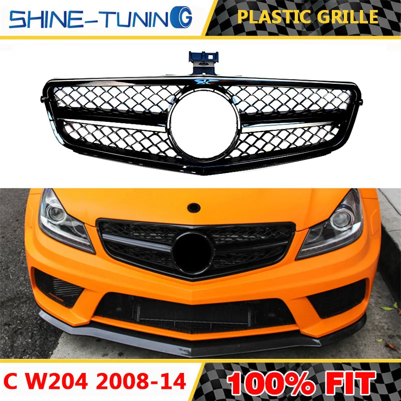 Подходит для mercedes C Class W204 C63 C180 AMG гриль стиль гоночный матовый/глянцевый черный гриль 2008- C180 C300 C200 с эмблемой
