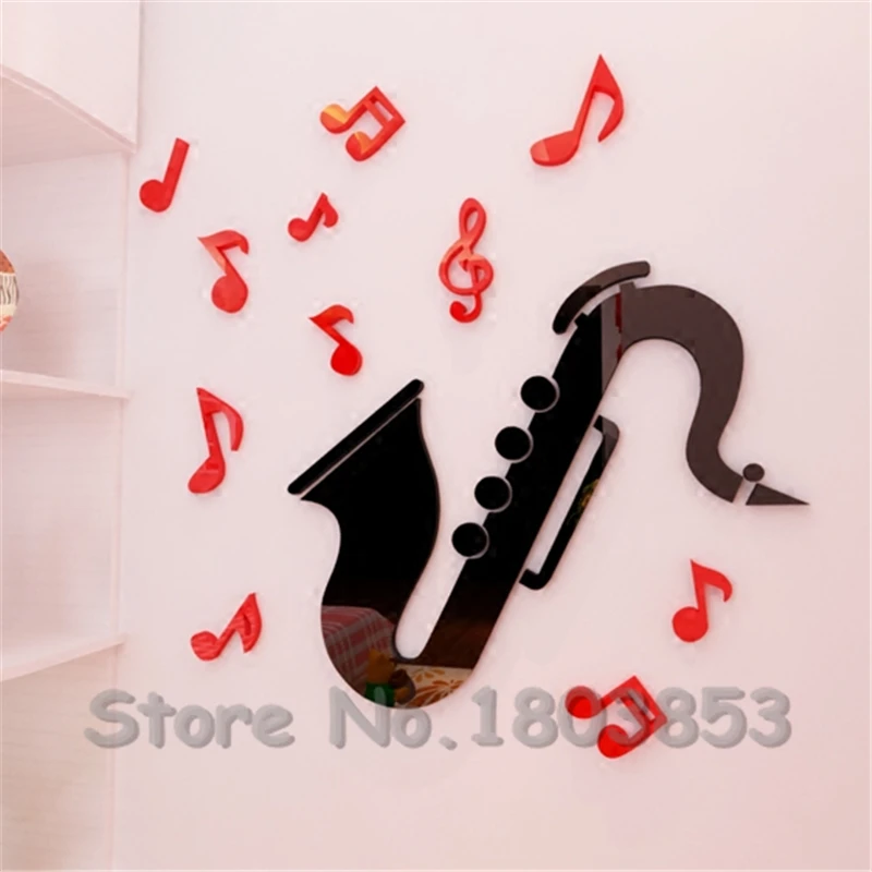 Новые 3d зеркальные настенные наклейки саксофон музыкального класса трехмерный