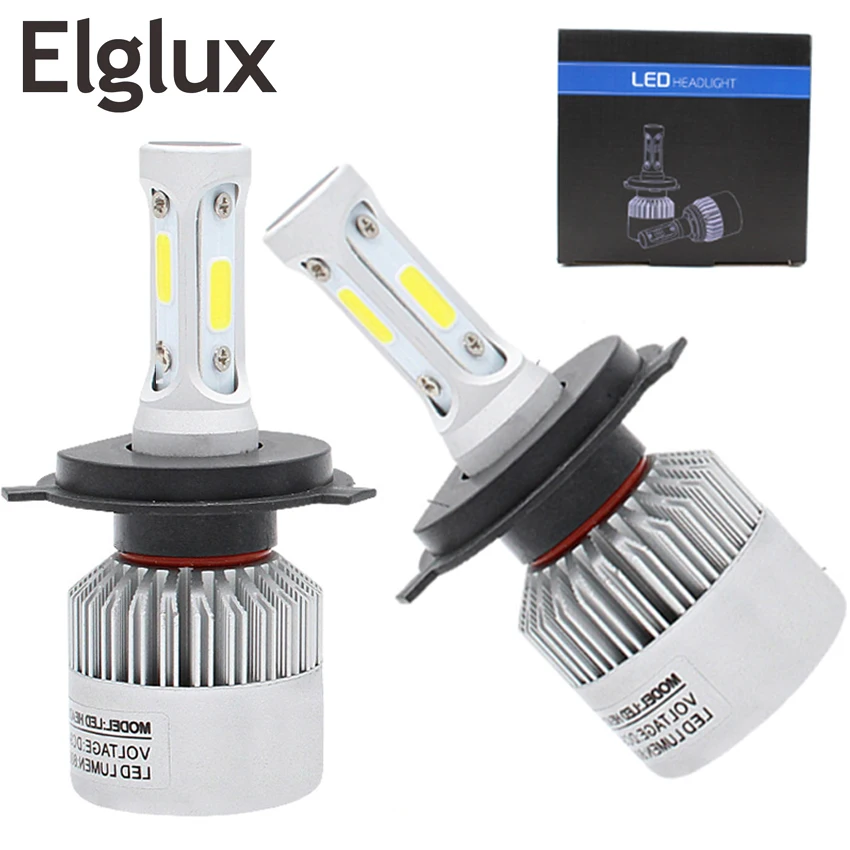 2Pcs H4 LED H7 H11 H8 9006 HB4 COB S2 Auto Car Headlight 72W 8000LM High Low Beam Bulb All In One Automobile Lamp 6500K | Автомобили и