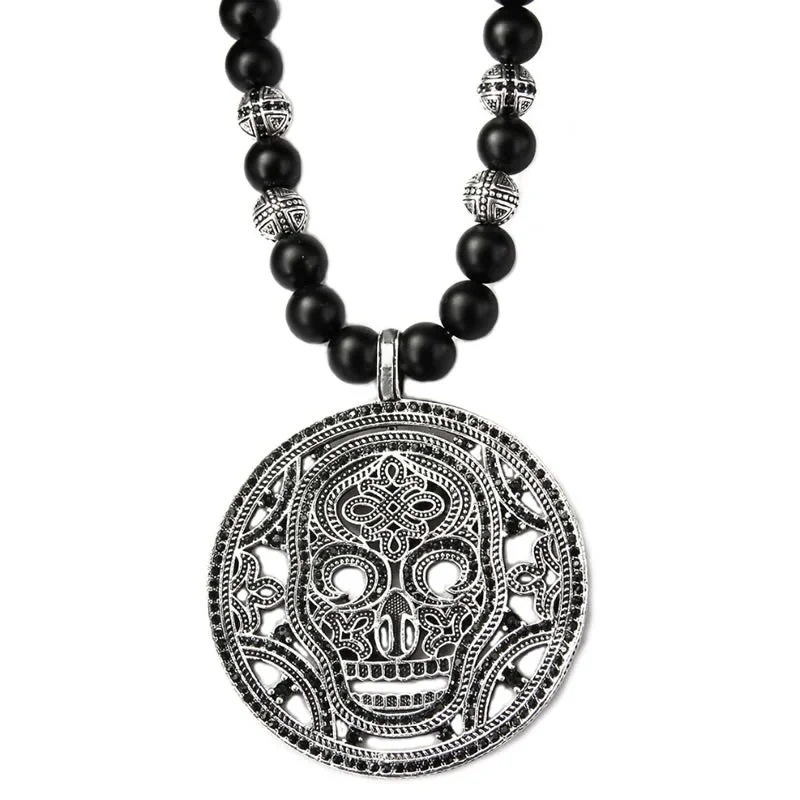 Загадочная маска с черепом кулон черный матовый обсидиан Скелет кулоны ожерелья
