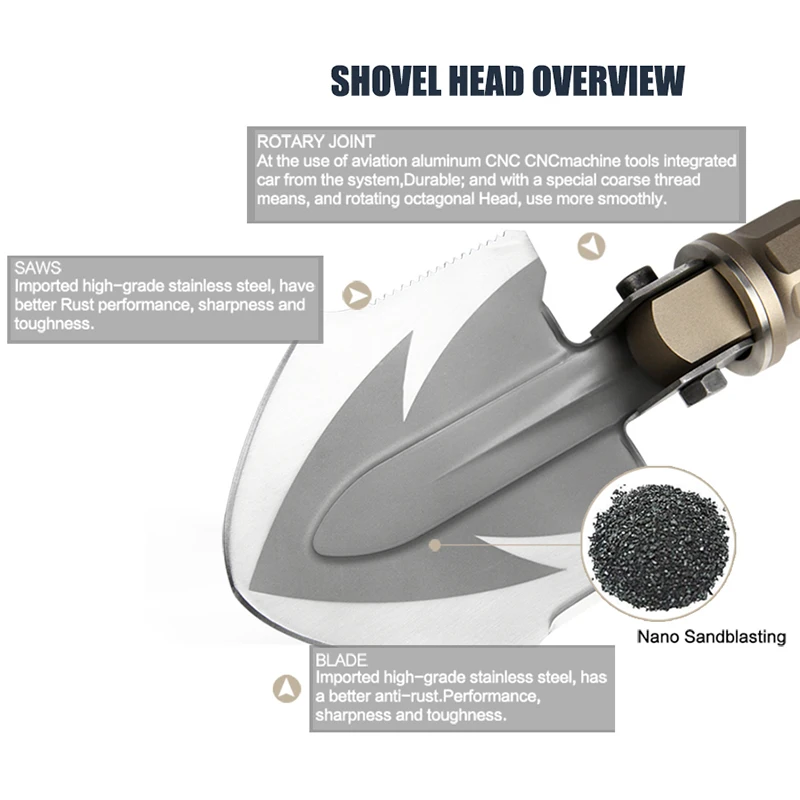 

FREE SOLDIER Outdoor Sports Tools Camping Hiking Steel Survival Shovel Multi-Function Folding Shovel Lifesaving Hammer Tools