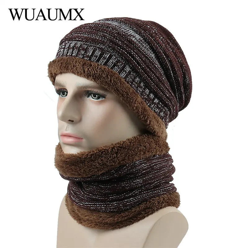 Зимняя шапка Wuaumx с подкладкой из искусственной кожи бархатной теплый шарф