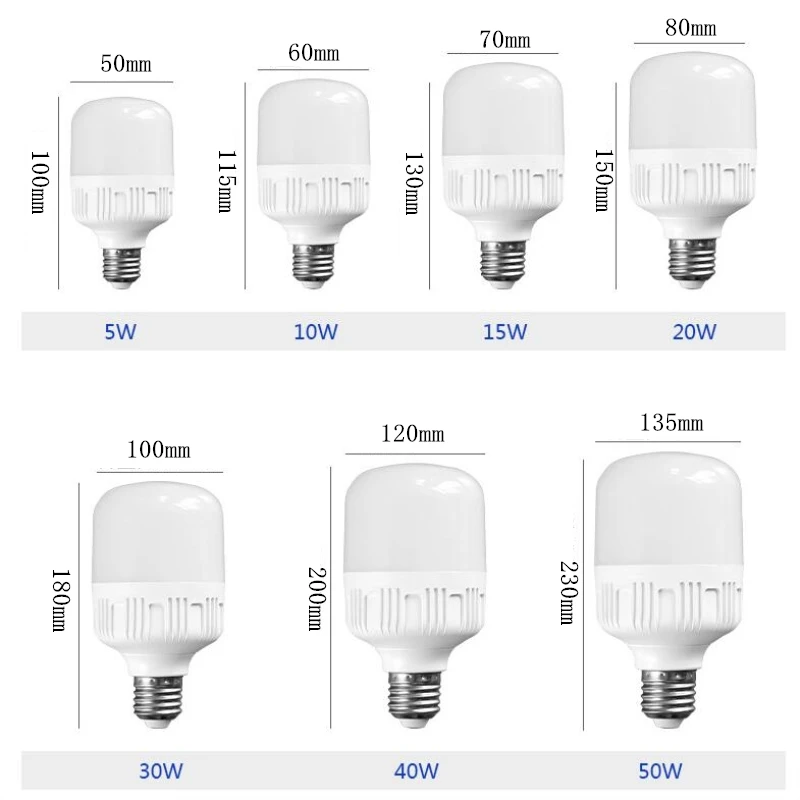 Светодиодный светильник E27 220V 240V лампа Smart IC Power 5W 10W 15W 20W 30W 40W 50W высокой яркости
