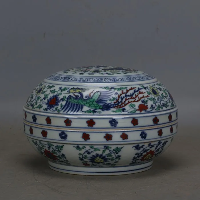 

Antique MingDynasty porcelain pot,Colorful phoenix fruit box,hand-painted crafts,home Decoration,collection& adornment