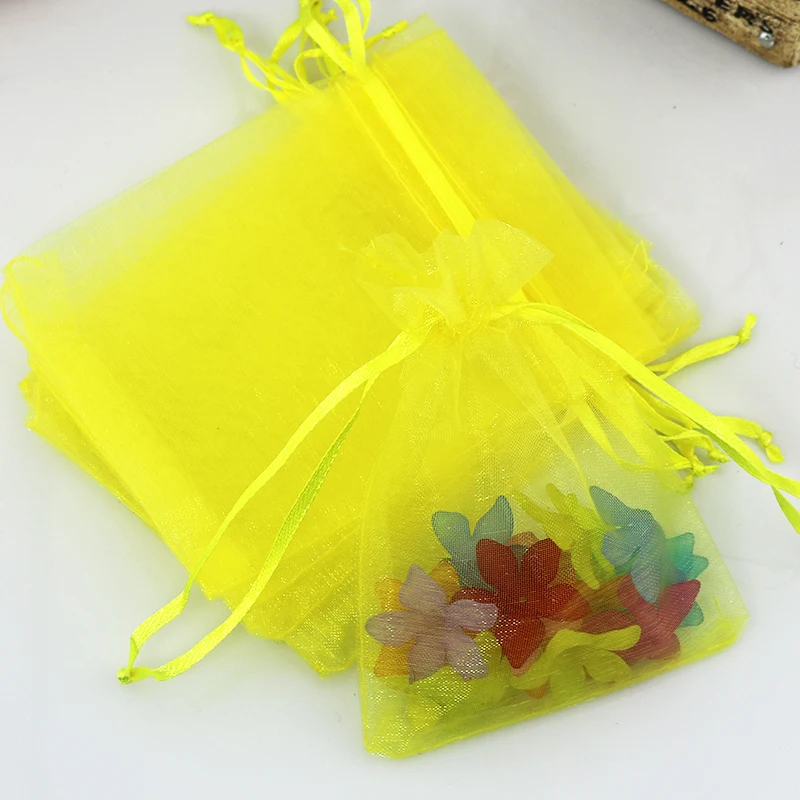 

Yellow Organza Bag 5x7cm 1000 Piece Mini Organza Pouches Wedding Decoration Favour New Year Gift Craft Drawstring Pack