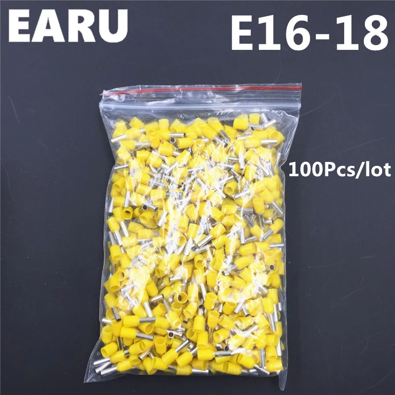 

100Pcs E16-18 Tube Insulating Insulated Terminal 16MM2 5AWG Cable Wire Connector Insulating Crimp E Black Yellow Blue Red Green