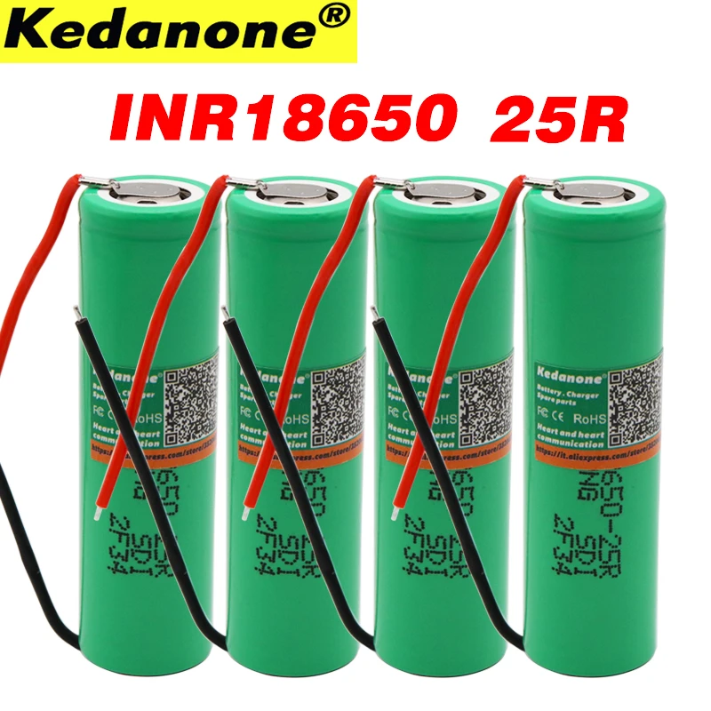 100% New original 18650 3.6V 2500mah battery For Samsung INR18650 25R lithium batteries + DIY wire | Электроника