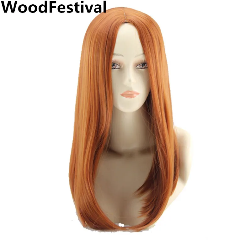 WoodFestival-peluca sintética naranja para mujer, pelo liso, longitud media, 18 pulgadas, fibra de alta temperatura