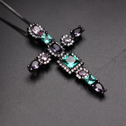 black plated Многоцветный Крест Подвески ожерелье кубический цирконий камень для женщин модный прозрачный кристалл стекло вечерние ожерелье Модные украшения Новинка - Окраска металла: black plated