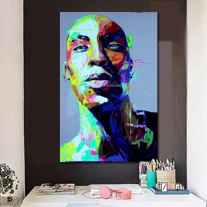 

Francoise Nielly style on canvas alette knife Face oil painting wall art pictures for living room home decor caudros decoracion9
