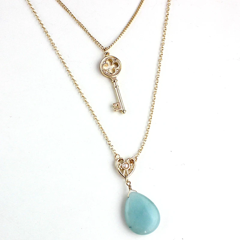 Золотая цепочка чокер женское ожерелье из зеленого натурального камня кулоны в