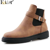 eokkar 2020 women ankle boots round toe all match square low heel winter boots zipper women shoes casual ladies boots size 34 43