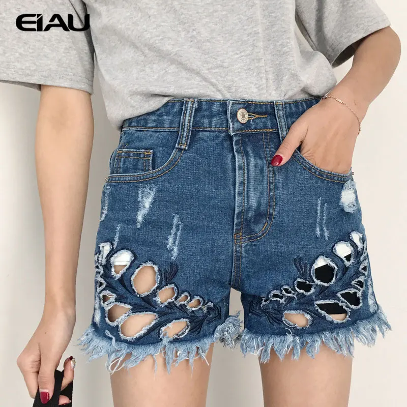 2017 Летняя Мода Кисти Прямые Высокой Талии Шорты Джинсы женская Одежда Кнопка