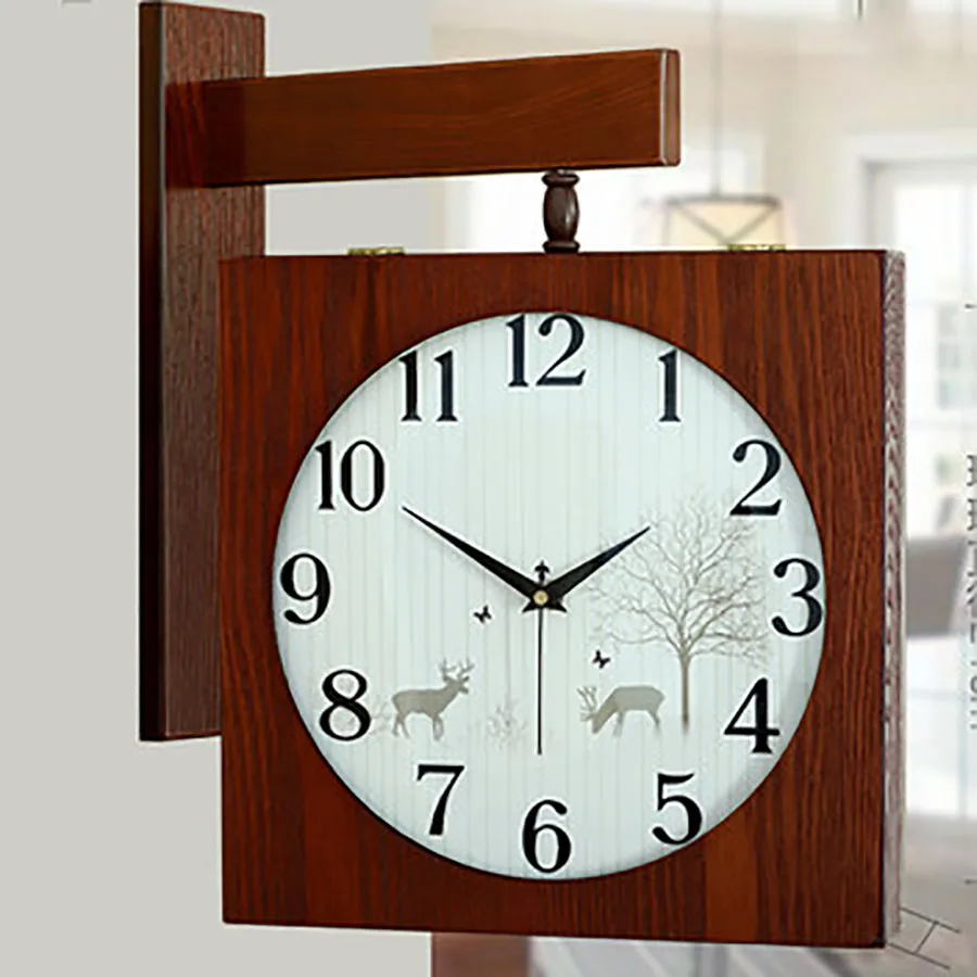 Часы из цельного дерева двухсторонние скандинавские современные часы механизм