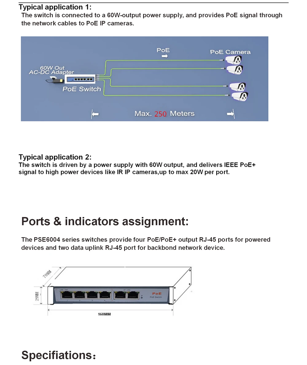 YiiSPO 10/100 Мбит/с POE коммутатор 4+ 2 порт стандартный POE swtich 96W IEEE802.3AT/IEEE802.3AF 48V выход для POE ip cctv камера