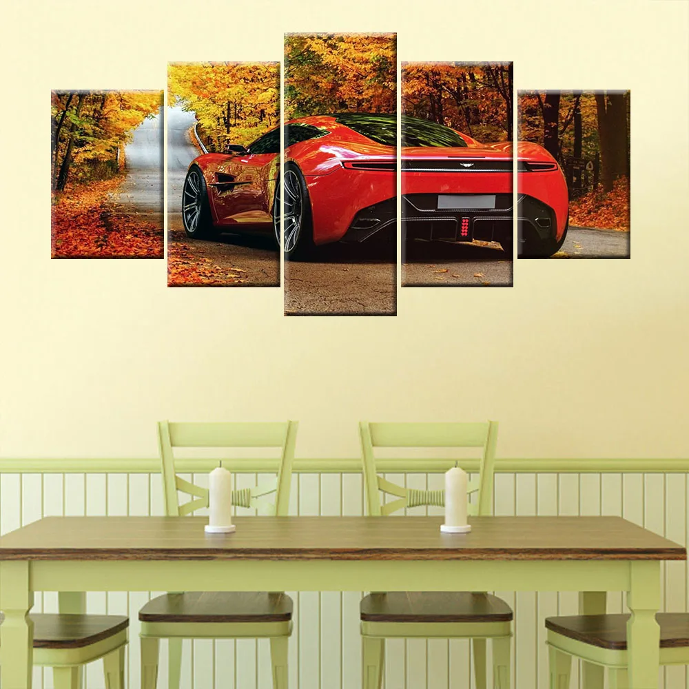 5 Pieces HD Wall Art Canvas Painting Prints Home Decoration Aston Martin Red Sport Car Modular Pictures Artwork | Дом и сад